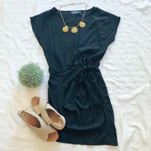 Black mock wrap dress
